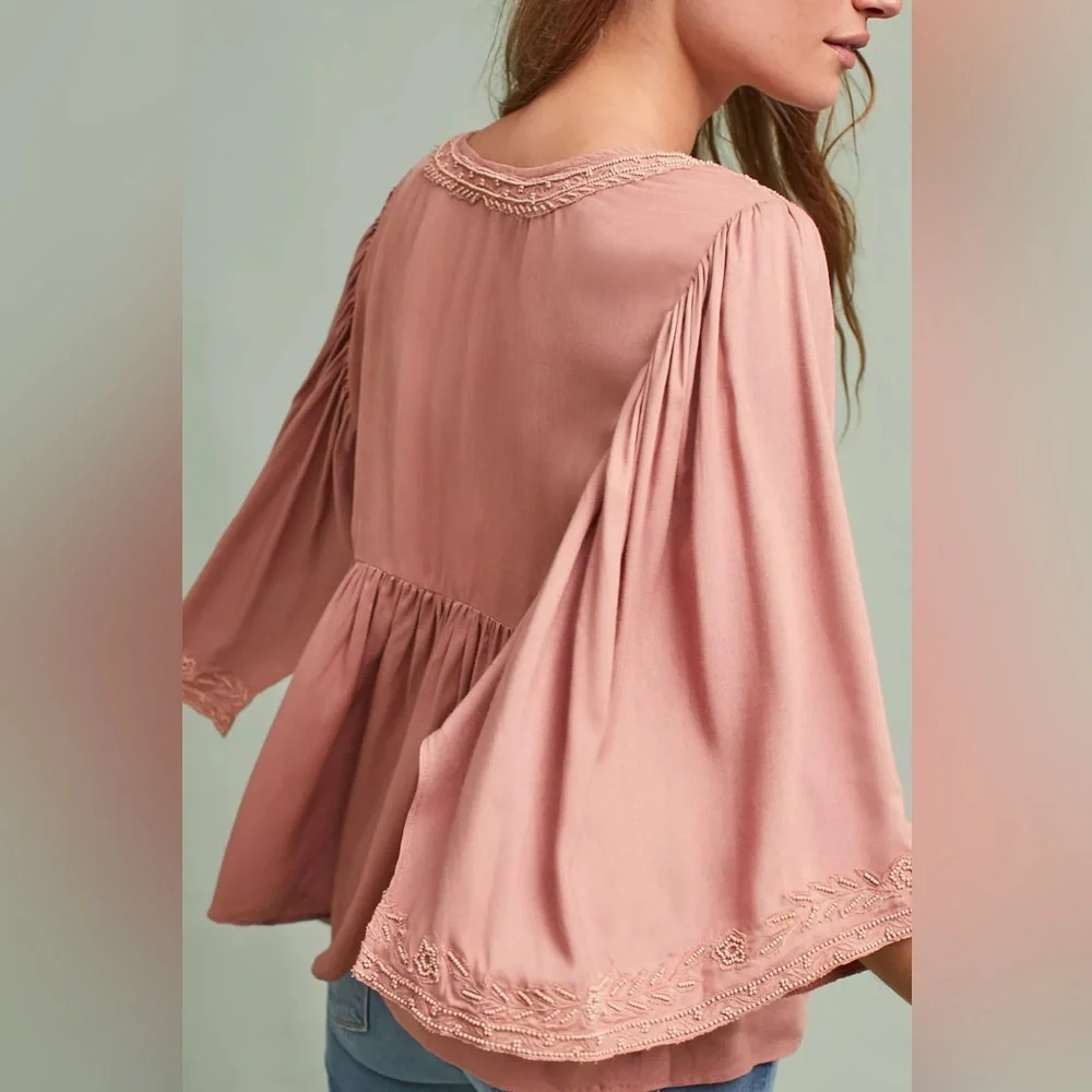 Anthropologie Love Sam Fluttered and Beaded Blouse Medium - Picture 5 of 14